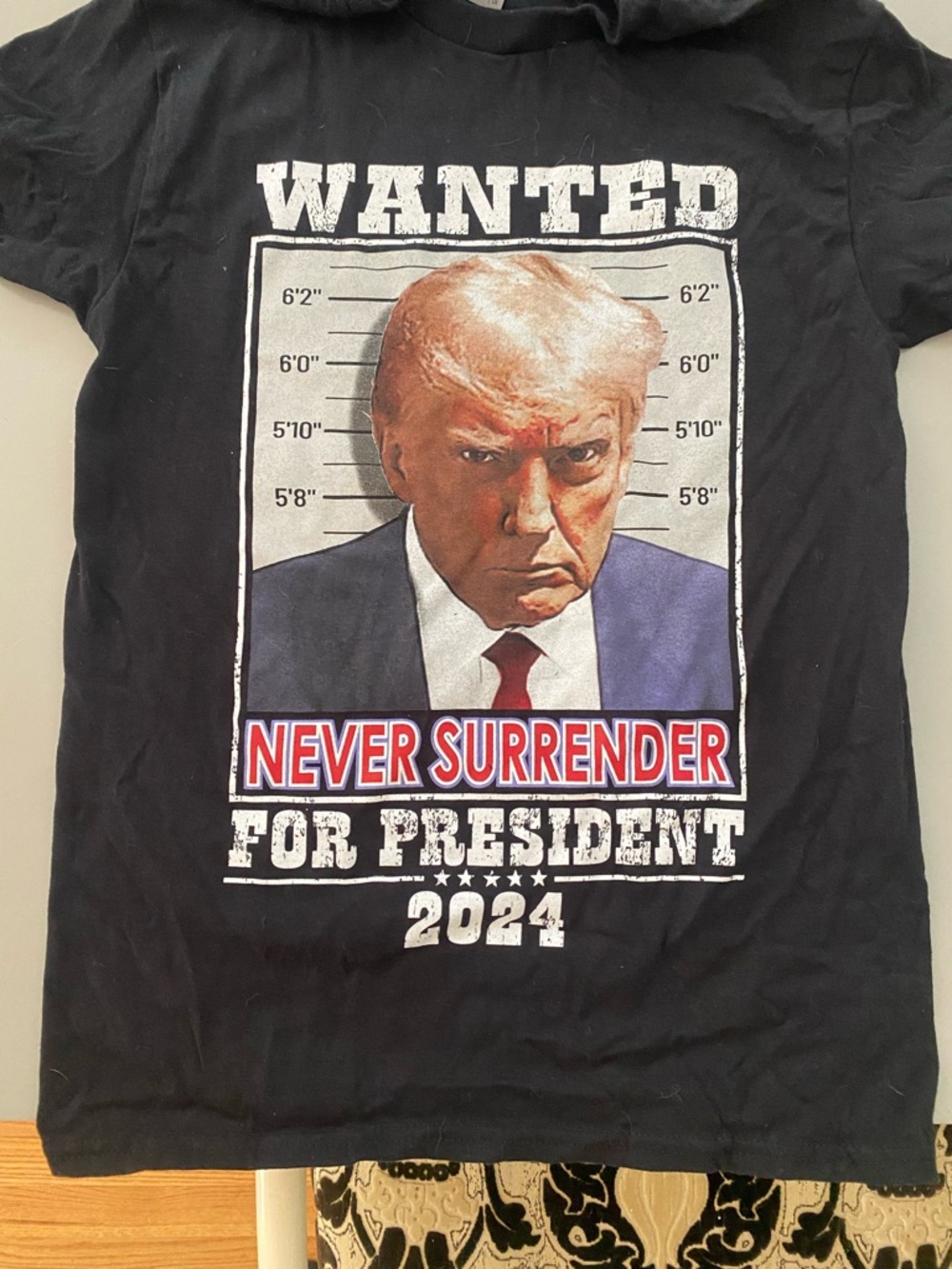 Donald Trump "Never Surrender" Tee with Red, White & Blue Print NWOT